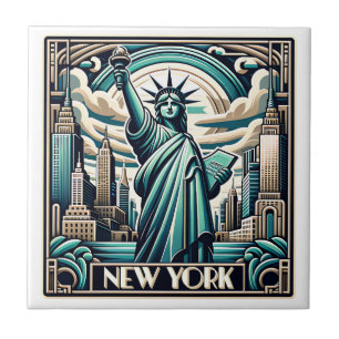 Art Deco stil New York-illustration Kakelplatta