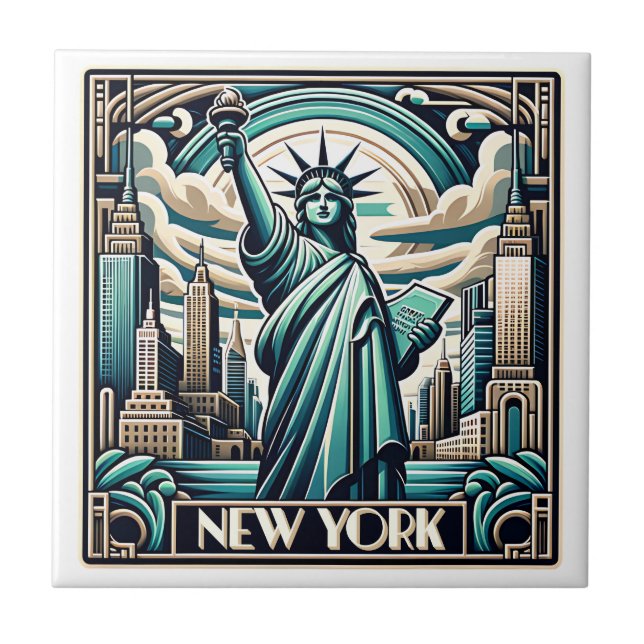 Art Deco stil New York-illustration Kakelplatta (Framsidan)