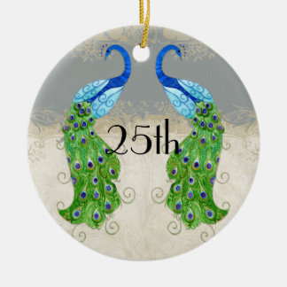 Art Deco Stil Peacock Grått Vintage Snöre Julgransprydnad Keramik