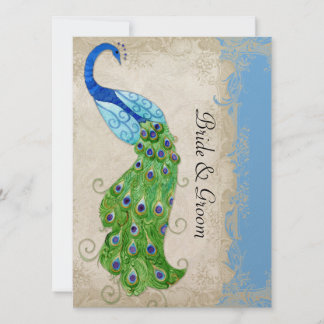 Art Deco Stil Peacock Himlar Blue Vintage Snöre Inbjudningar