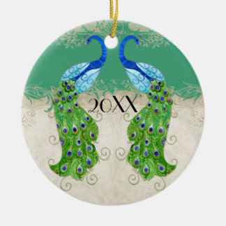 Art Deco Stil Peacock Jade Grönt Vintage Snöre Julgransprydnad Keramik