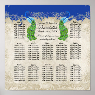 Art Deco Stil Peacock Reception Sittdiagram för pe Poster