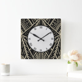 Art Deco Stil Sketch i Black och Guld Fyrkantig Klocka