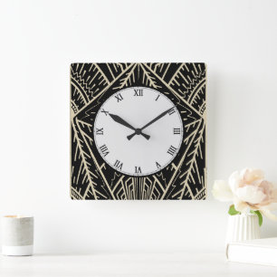Art Deco Stil Sketch i Black och Guld Fyrkantig Klocka