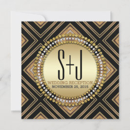 Art Deco Stil Svart Guld Bröllopsmottagning Inbjud Inbjudningar
