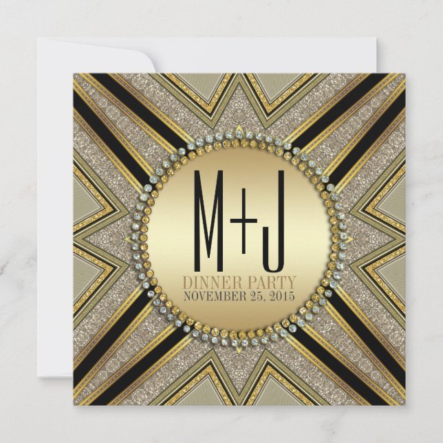 Art Deco-stil Taupe Guld Middagspartaj Invitation Inbjudningar (Framsida)