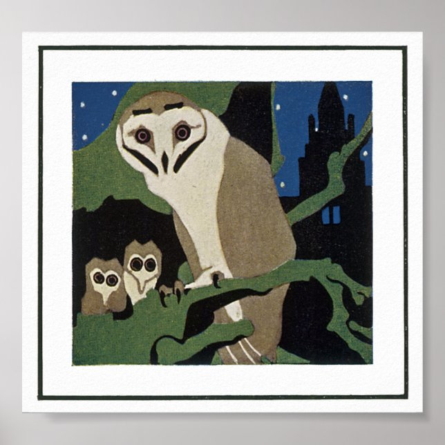 Art Deco Stil Uggla och Owlets Poster (Framsidan)
