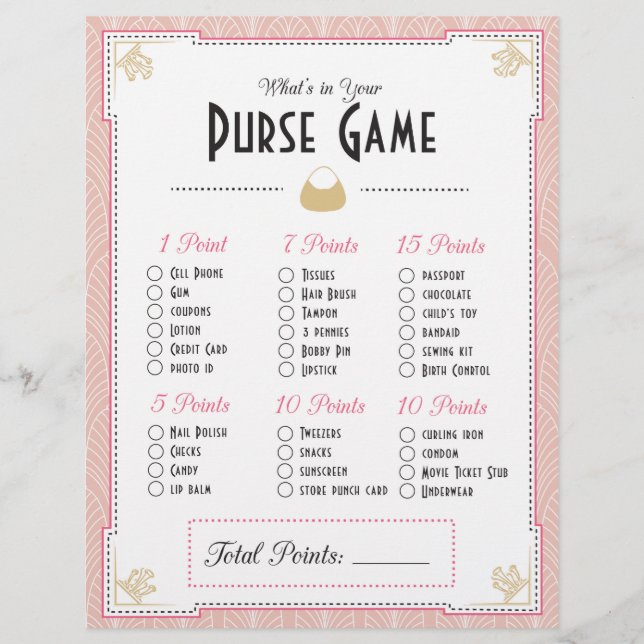 Art Deco Stil, vad är det i din plånbok? Spel (Framsida)