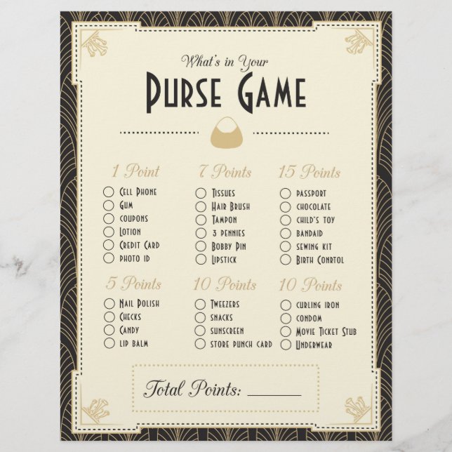 Art Deco Stil, vad är det i din plånbok? Spel (Framsida)