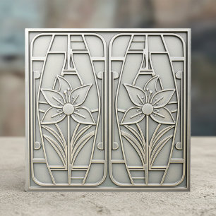 Art Deco Stiliskt Lilja Blommotiv #10 Silver ID119 Kakelplatta
