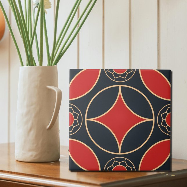 art deco stjärna i rött och svart kakelplatta (Skapare uppladdad)