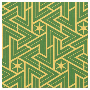 Art Deco Stjärna Triangel Mönster - Grönt och Guld Tyg