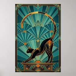 Art Deco Sträckande Svart Katt Väggkonst