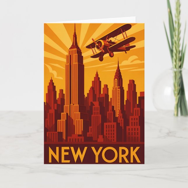 Art deco style New York skyline greetings card Kort (Framsida)