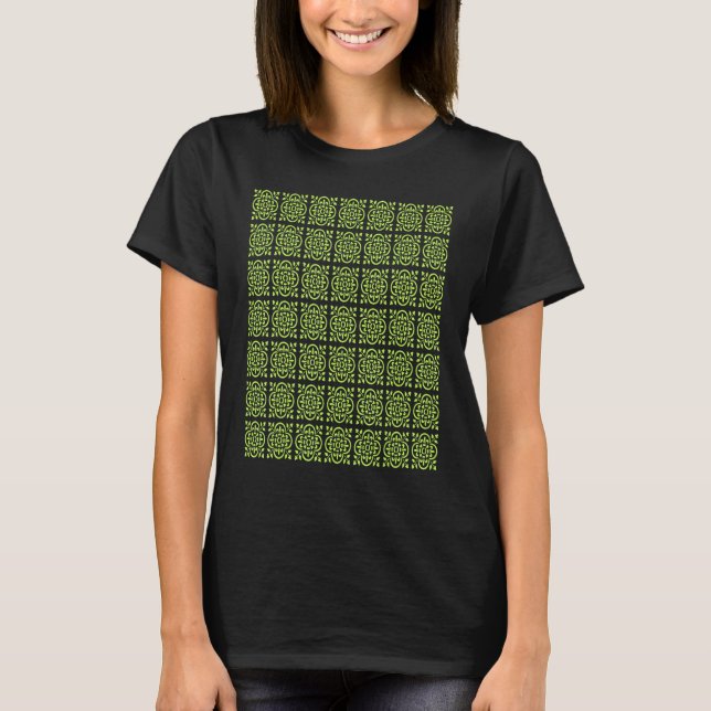 Art Deco Style Repeat Pattern Lime Green T Shirt (Framsida)