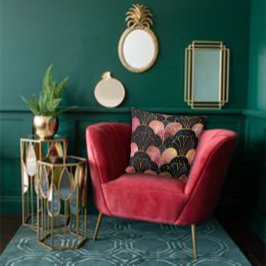 Art Deco Styliserade Fläktar i Svart & Rosa Kudde