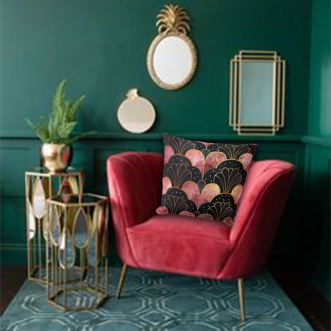 Art Deco Styliserade Fläktar i Svart & Rosa Kudde (Skapare uppladdad)