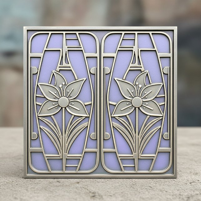 Art Deco Stylized Lily Floral #10 Violet ID1196 Kakelplatta (Skapare uppladdad)