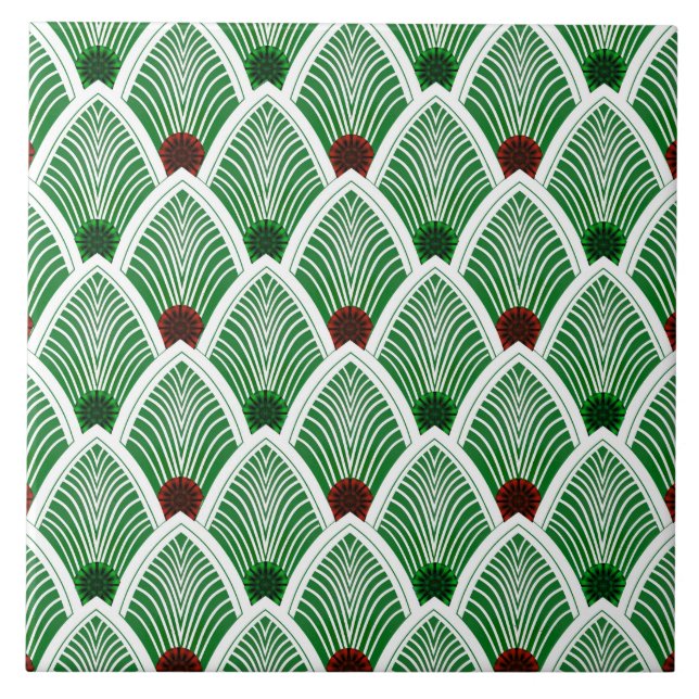 Art Deco Sunburst Fan in Cool Summer Green Kakelplatta (Framsidan)