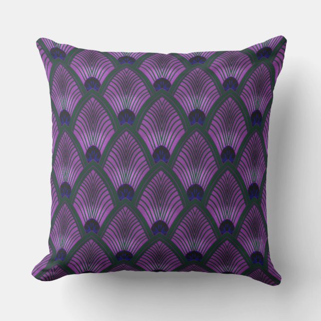 Art Deco Sunburst Fan in Metallic Purple Kudde (Framsida)