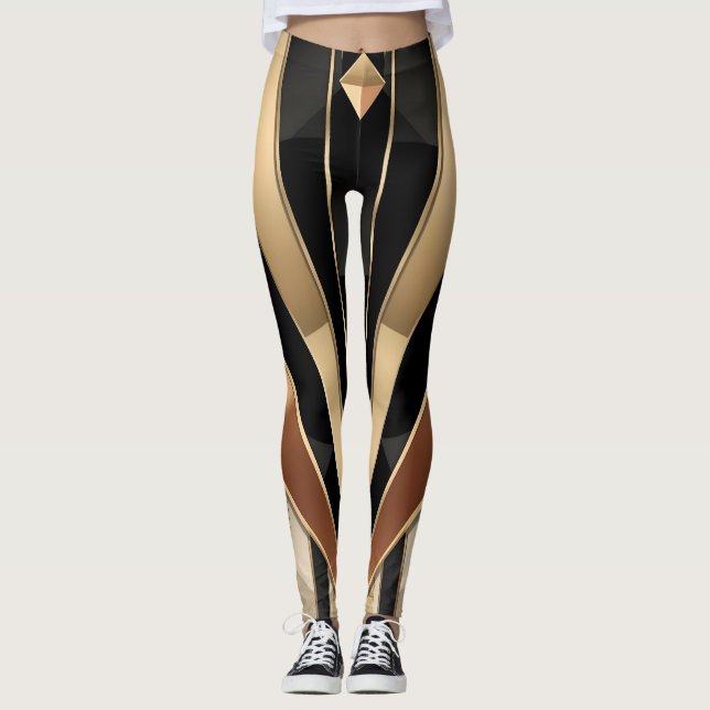 Art Deco Sunburst Geometric Luxury Design Leggings (Framsida)