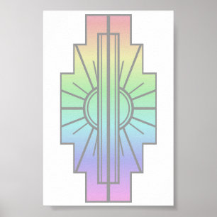 Art Deco Sunburst Mönster i Pastels Poster