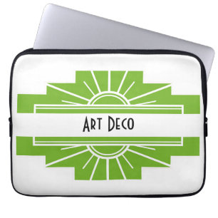 Art Deco Sunburst Mönster in White and Lime bärbar Laptop Fodral