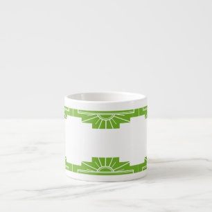 Art Deco Sunburst Mönster in White and Lime Espres Espressomugg