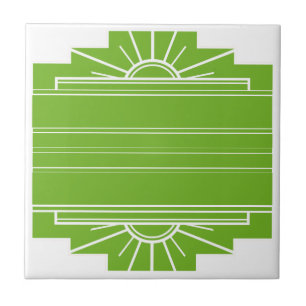 Art Deco Sunburst Mönster in White and Lime Kakelplatta