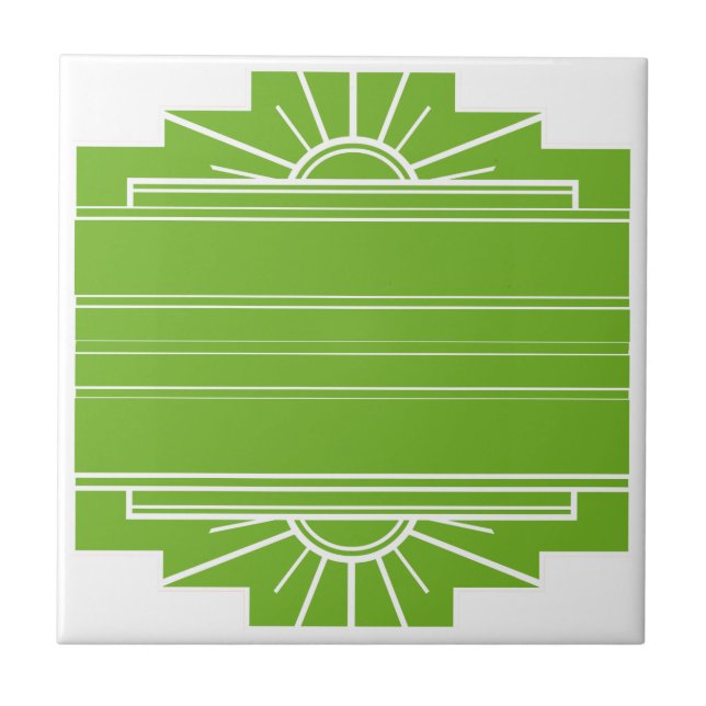 Art Deco Sunburst Mönster in White and Lime Kakelplatta (Framsidan)