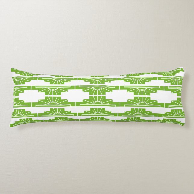 Art Deco Sunburst Mönster in White and Lime Kroppskudde (Framsidan)