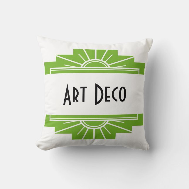 Art Deco Sunburst Mönster in White and Lime Kudde (Framsida)