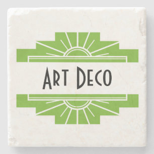 Art Deco Sunburst Mönster in White and Lime Stone Stenunderlägg