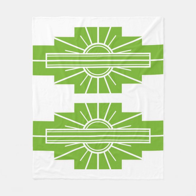 Art Deco Sunburst Mönster in White and Lime Ull Fleecefilt (Framsidan)
