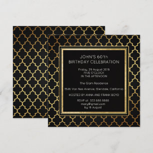 Art Deco Suprise Födelsedagsfest Black Golden Foil Inbjudningar