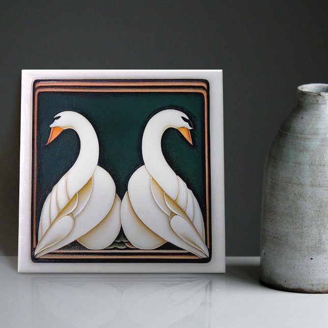 Art Deco Svan Blommigt Wall Decor Art nouveau Kakelplatta (Skapare uppladdad)