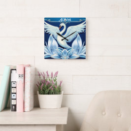 Art Deco Svan och Lilies Dekorativ kudde Fyrkantig Klocka