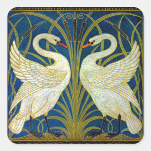Art Deco Svanar Fyrkantigt Klistermärke