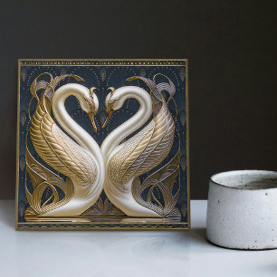 Art Deco Svanar Wall Decor Art nouveau Svan Cerami Kakelplatta