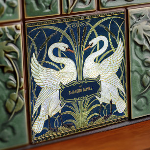 Art Deco Svanar Wall Decor Art nouveau Svan Kakelplatta