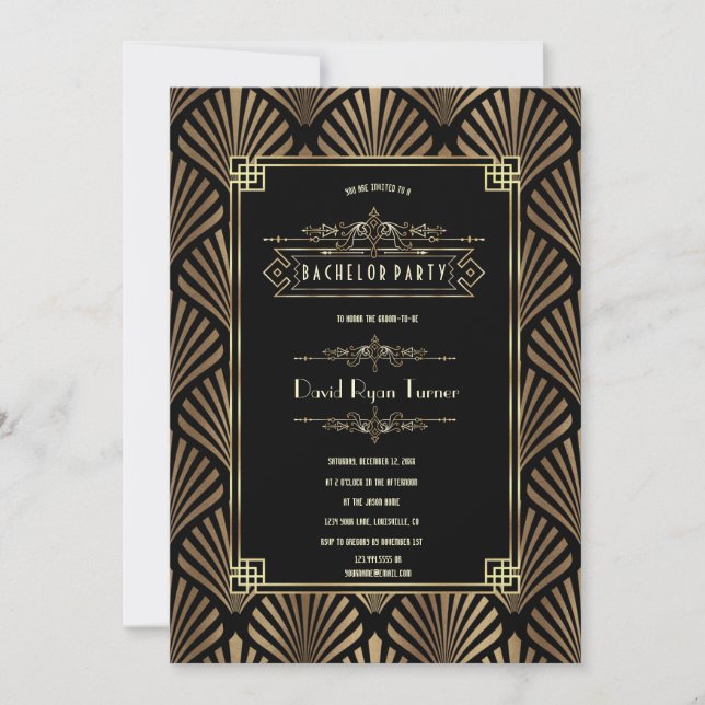 Art Deco Svart Gatsby 1920-tals Svärmning Inbjudningar (Framsida)