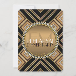 Art Deco Svart Guld Bröllopsrepetition Middag Fest Inbjudningar