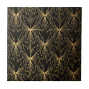 Art deco,svart guld,chic,elegant,mönster,klass,tr kakelplatta