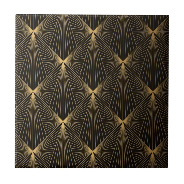 Art deco,svart guld,chic,elegant,mönster,klass,tr kakelplatta (Framsidan)