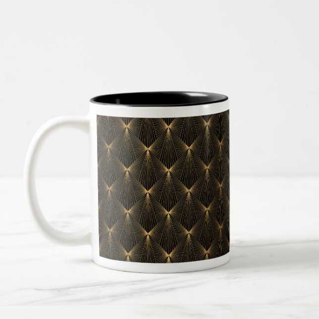 Art deco,svart guld,chic,elegant,mönster,klass, Två-Tonad mugg (Vänster)