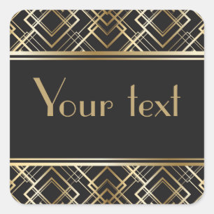 Art deco,svart,guld,elegant,chic,monogram redo, c fyrkantigt klistermärke