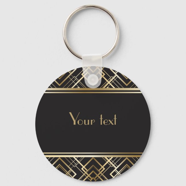 Art deco,svart,guld,elegant,chic,monogram redo, c nyckelring (Framsida)