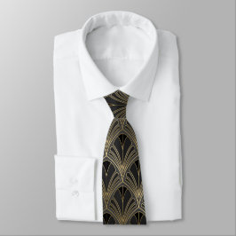 Art Deco Svart Guld Fläktsdesign Slips