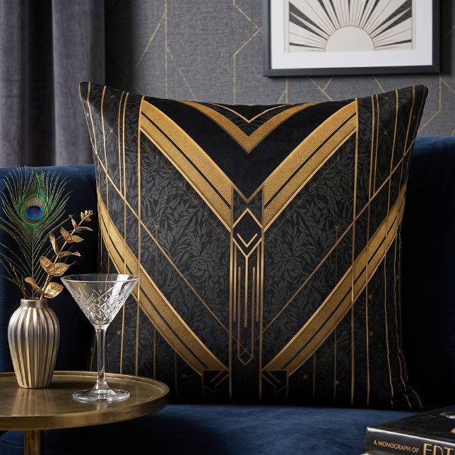 Art Deco Svart & Guld Gatsby Kudde (Skapare uppladdad)