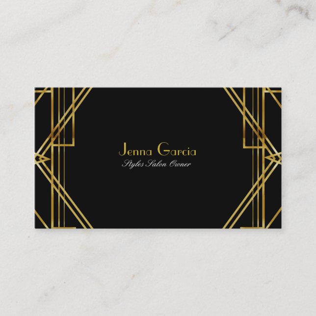 Art Deco Svart & Guld Glamour Chic Visitenkort Visitkort (Framsida)